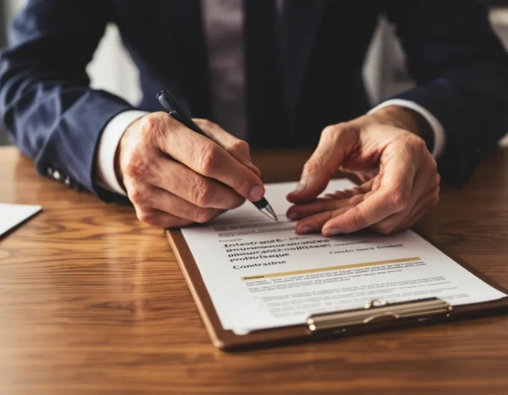Dirigeant d'une petite entreprise consultant les garanties de son assurance multirisque pro