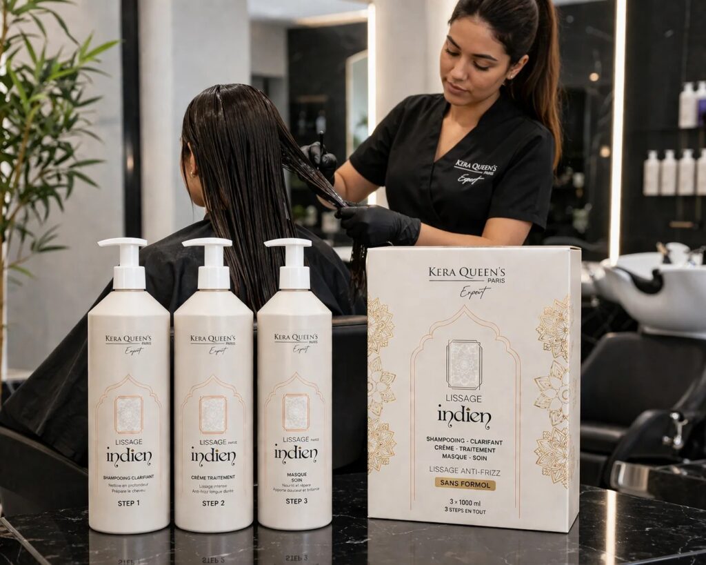 Cheveux lisses et brillants après un lissage indien à l'amla