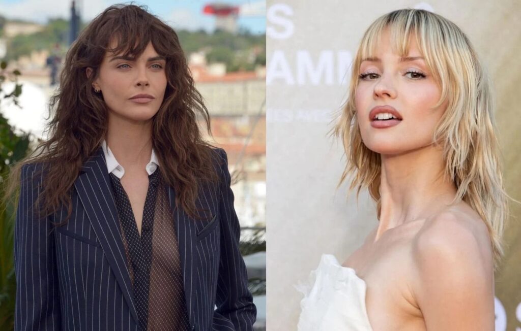Wolf cut femme mi-longue avec dégradé texturé et mèches encadrant le visage