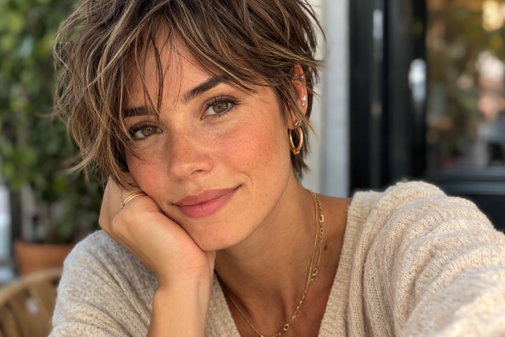 Femme moderne coiffée d'une coupe courte dégradée hyper stylée
